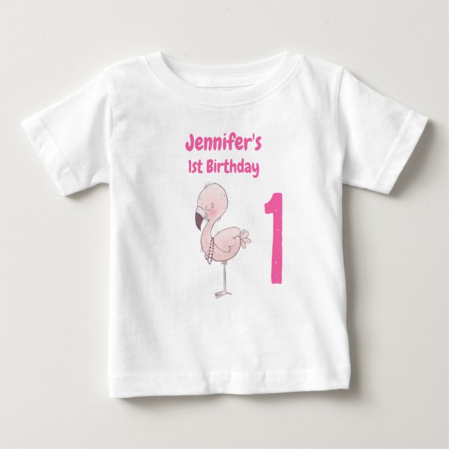 Cute Rosa Flamingo 1:a födelsedag T Shirt (Framsida)