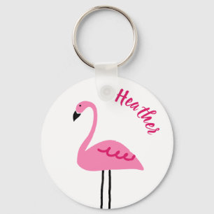Cute Rosa Flamingo Add Custom Name Girly Keychain Nyckelring