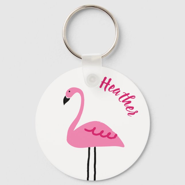 Cute Rosa Flamingo Add Custom Name Girly Keychain Nyckelring (Framsida)