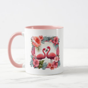 Cute rosa flamingo add namn Bröllop Date Mugg