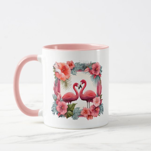 Cute rosa flamingo add namn Bröllop Date Mugg (Vänster)