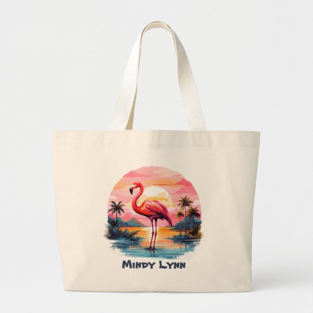 Cute rosa flamingo add namn jumbo tygkasse (Framsidan)