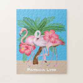Cute rosa Flamingo älskare add namn Beach Pussel