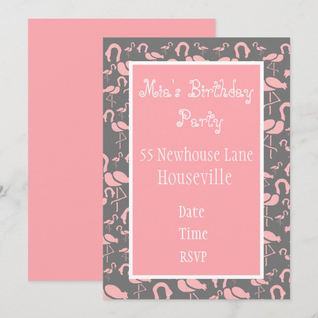 Cute rosa flamingo art-flicka Party Inbjudningar (Fram/baksida)