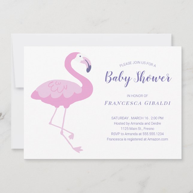 Cute Rosa Flamingo Baby Shower Inbjudningar (Framsida)