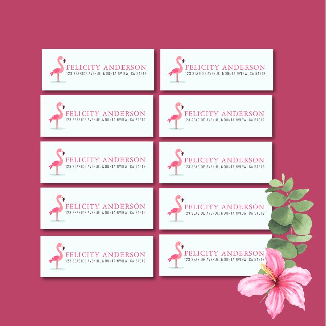 Cute Rosa Flamingo Barns födelsedag Party Adress Returadress Etikett (Skapare uppladdad)