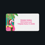 Cute Rosa Flamingo Beach jul Helgdag Adress Adressetikett<br><div class="desc">Den här flaggans juladressetikett har en söt rosa flamingo med en julhatt som står med handflatan träd som är dekorerad med helgdag.</div>