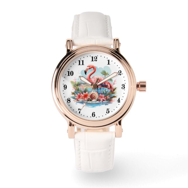 Cute rosa flamingo dam armbandsur (Framsida)