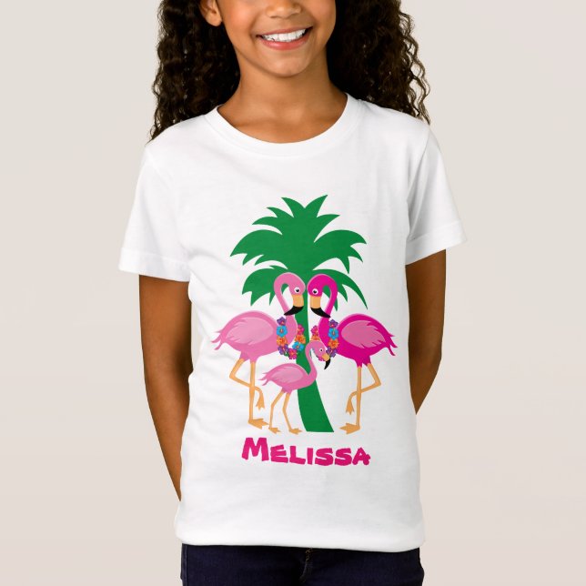 Cute rosa flamingo Familjestand T Shirt (Framsida)
