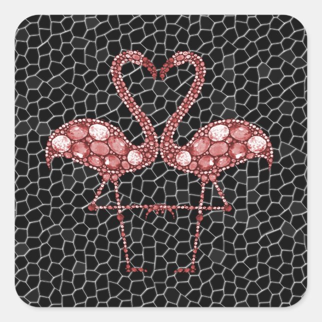 Cute Rosa Flamingo Fyrkantigt Klistermärke (Framsida)