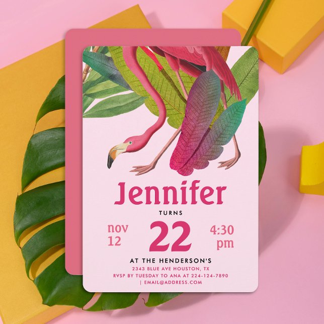 Cute Rosa Flamingo Girl Tropical Aloha Summer Bday Inbjudningar (Skapare uppladdad)