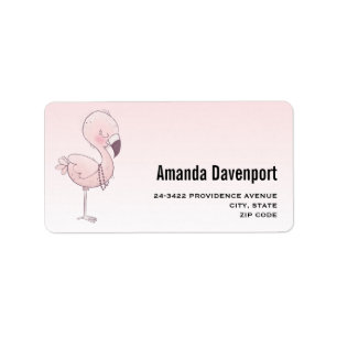 Cute Rosa Flamingo Illustration Adressetikett