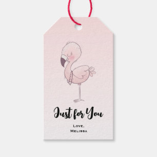 Cute Rosa Flamingo Illustration Bara för dig Presentetikett