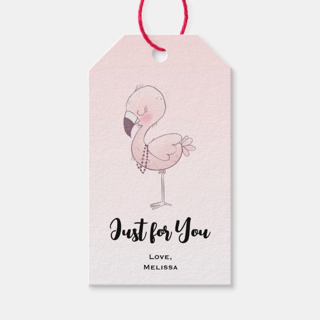 Cute Rosa Flamingo Illustration Bara för dig Presentetikett (Framsidan)
