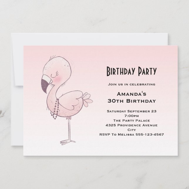Cute Rosa Flamingo Illustration Birthday Inbjudningar (Framsida)