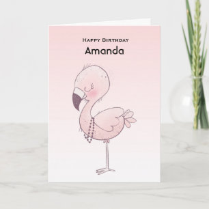 Cute Rosa Flamingo Illustration Birthday Kort
