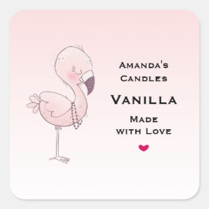 Cute Rosa Flamingo Illustration Candle Business Fyrkantigt Klistermärke