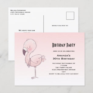 Cute Rosa Flamingo Illustration Födelsedagsfest Vykort