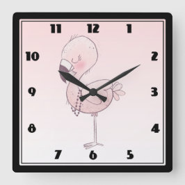 Cute Rosa Flamingo Illustration Fyrkantig Klocka