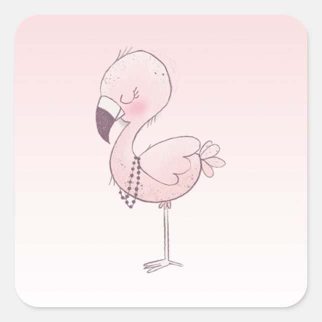 Cute Rosa Flamingo Illustration Fyrkantigt Klistermärke (Framsida)