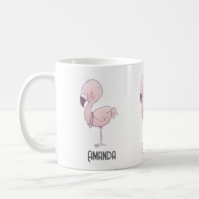 Cute Rosa Flamingo Illustration Kaffemugg (Vänster)