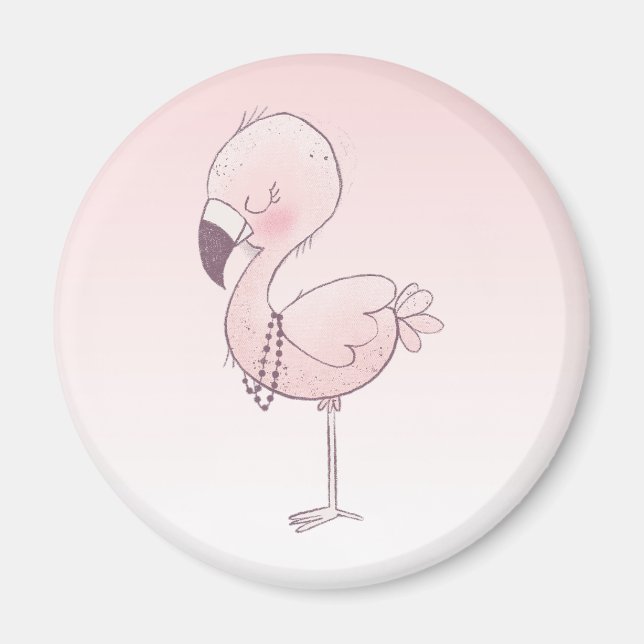 Cute Rosa Flamingo Illustration Magnet (Framsidan)