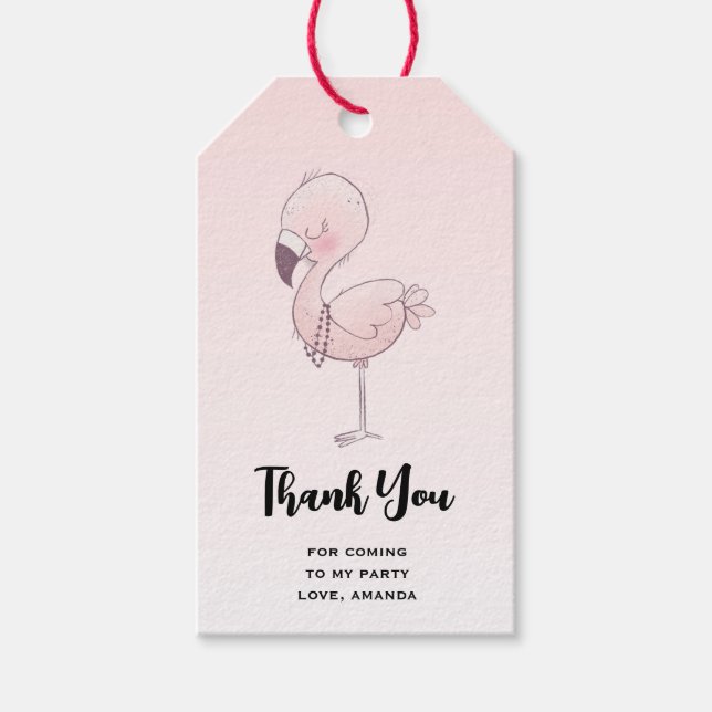 Cute Rosa Flamingo Illustration Party Tack Presentetikett (Framsidan)