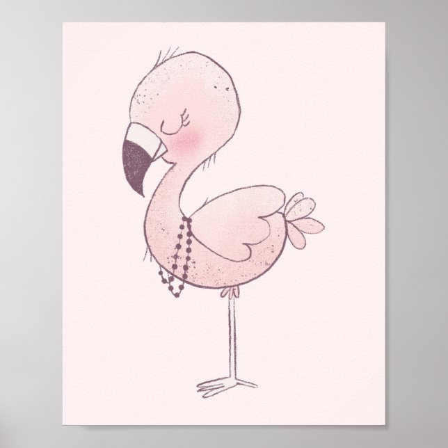 Cute Rosa Flamingo Illustration Poster (Framsidan)