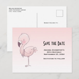 Cute Rosa Flamingo Illustration Spara datum Inbjudan Vykort