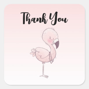 Cute Rosa Flamingo Illustration Tack Fyrkantigt Klistermärke