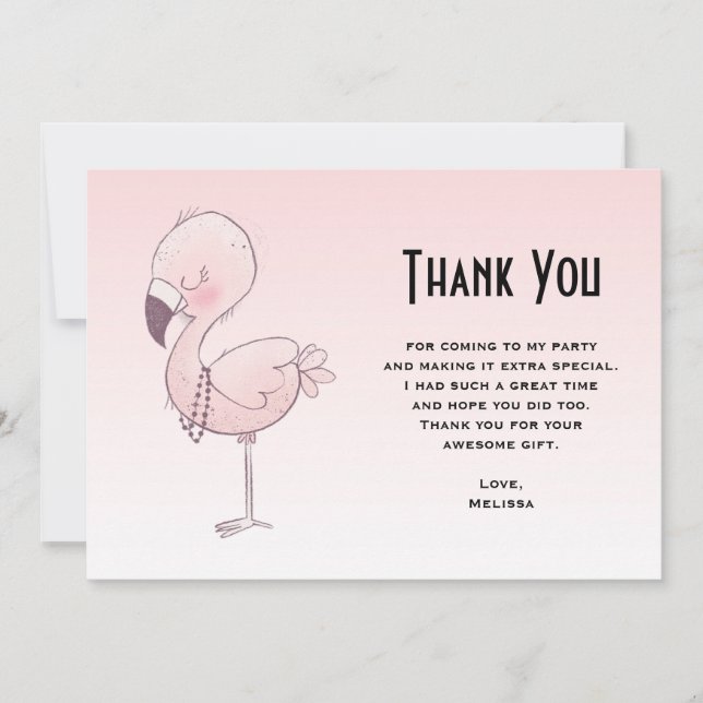 Cute Rosa Flamingo Illustration Tack Kort (Framsida)
