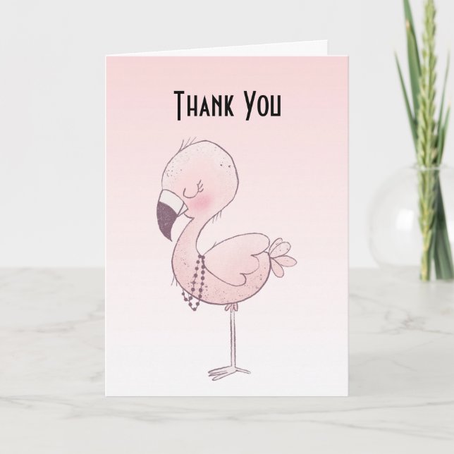 Cute Rosa Flamingo Illustration Tack Kort (Framsida)