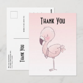 Cute Rosa Flamingo Illustration Tack Vykort