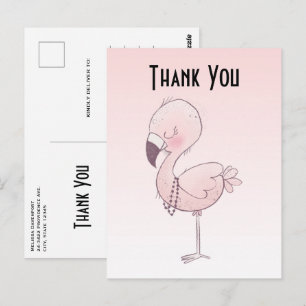Cute Rosa Flamingo Illustration Tack Vykort