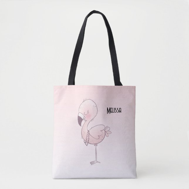 Cute Rosa Flamingo Illustration Tygkasse (Framsida)