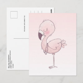 Cute Rosa Flamingo Illustration Vykort