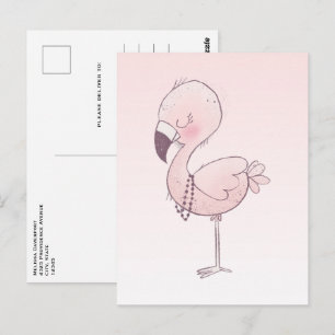 Cute Rosa Flamingo Illustration Vykort