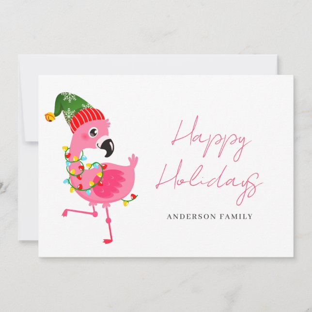 Cute Rosa Flamingo Jul Julkort (Framsida)