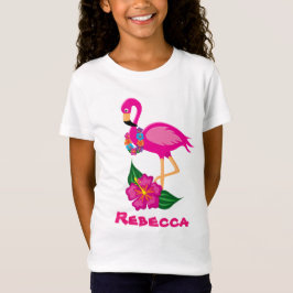 Cute rosa flamingo, lägg till namn-flickor t-shirt