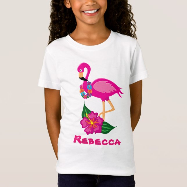 Cute rosa flamingo, lägg till namn-flickor t-shirt (Framsida)
