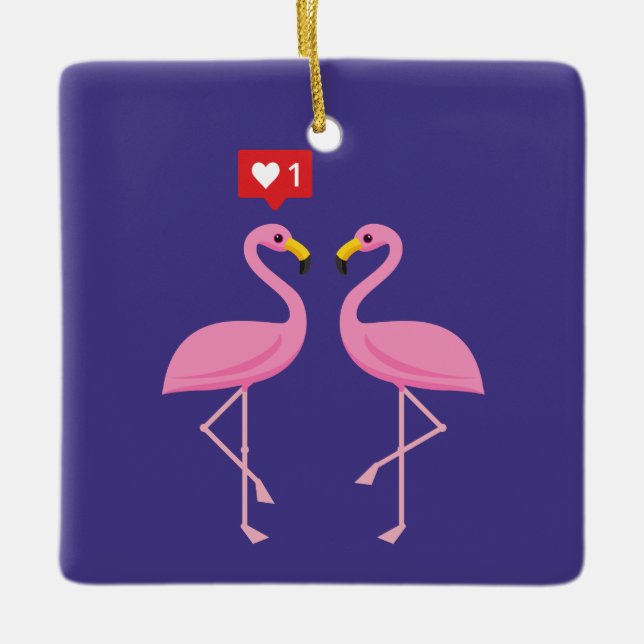 Cute Rosa Flamingo like Heart Pastel Julgransprydnad Keramik (Framsida)