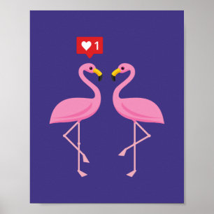 Cute Rosa Flamingo like Heart Pastel Poster