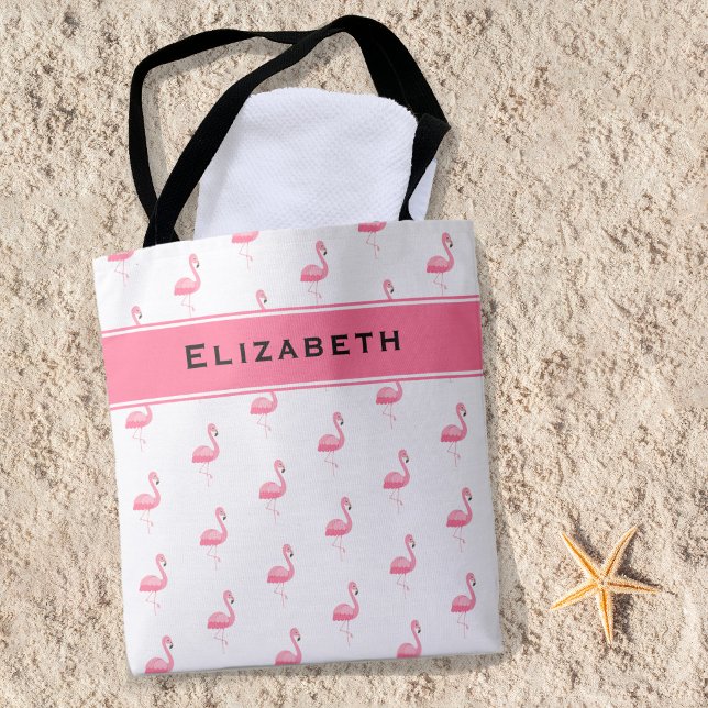 Cute Rosa Flamingo Monogrammed Namn Snyggt Girly Tygkasse (Skapare uppladdad)