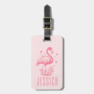 Cute Rosa Flamingo och Rand Bagagebricka