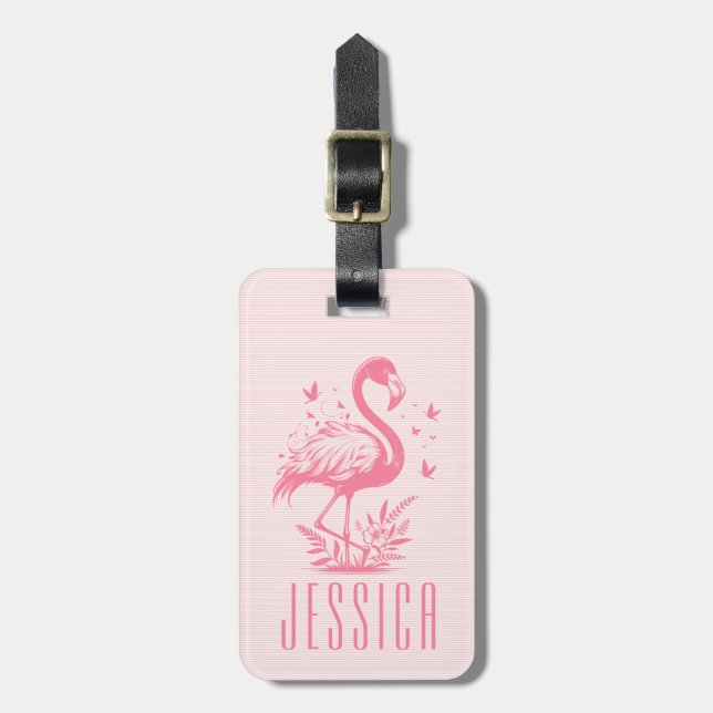 Cute Rosa Flamingo och Rand Bagagebricka (Vertikal Framsida)