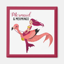 Cute Rosa Flamingo och Sjöjungfru Best Friend Magnet