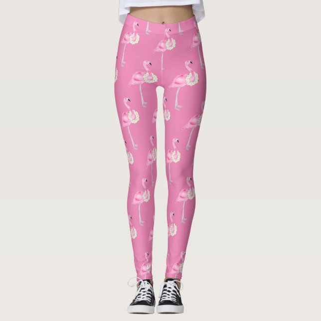 Cute Rosa Flamingo Pattern Leggings (Framsida)