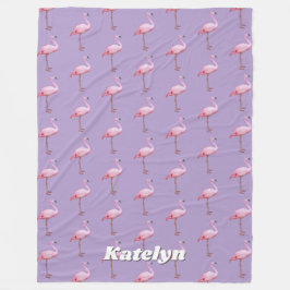 Cute Rosa Flamingo Pattern Namn Rosa & Lila Vert Fleecefilt