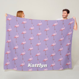Cute Rosa Flamingo Pattern Namn Rosa och Lila Fleecefilt