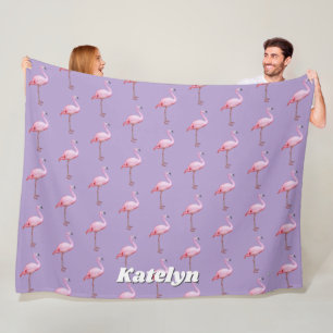 Cute Rosa Flamingo Pattern Namn Rosa och Lila Fleecefilt